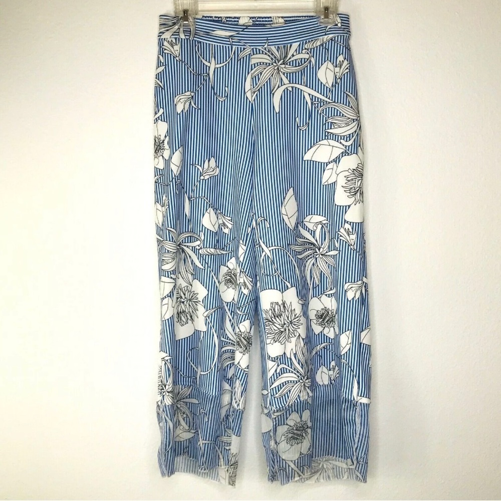 Blue and White Striped Eric Signature Wide Leg Pants size Small